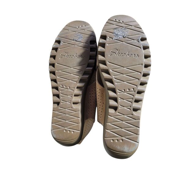 Skechers Leather Slingback Wedge Sandals Womens 9.5 Tan Memory Foam Beach Resort - Picture 7 of 8